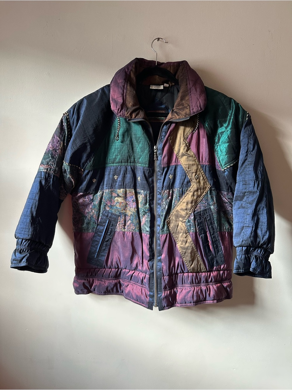 Vintage 80s British Mist Bohemian Puffer Jacket Metallic Colorful
